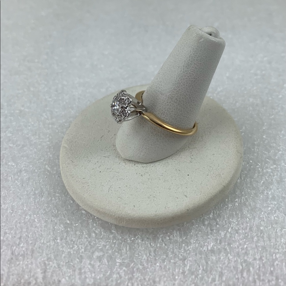 Gold and Silver Floral Cluster Ring with Clear Stones - Picture 2 of 5
